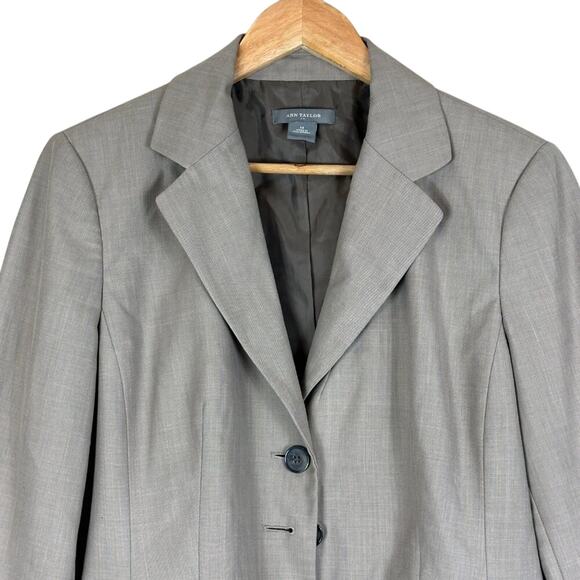 Ann Taylor Blazer Womens 12 Gray Tailored 3 Button Neutral Light Academia Career - Picture 2 of 5
